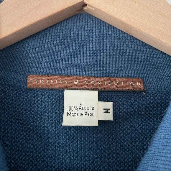 Peruvian Connection Alpaca Polo Collar Cardigan Sweater Blue Medium - Picture 5 of 7